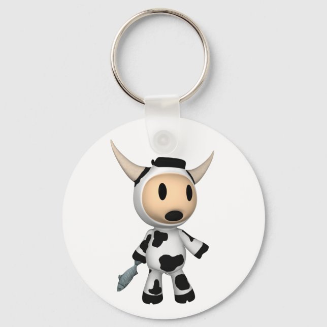 Sherman the Alaskan Cow Surprised Keychain (Front)