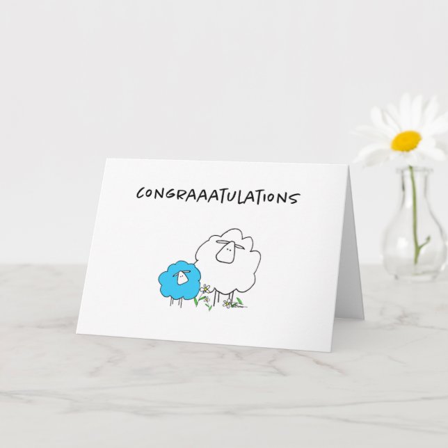 Sherman the Sheep (Blue) New Baby Greeting Card (Small Plant)