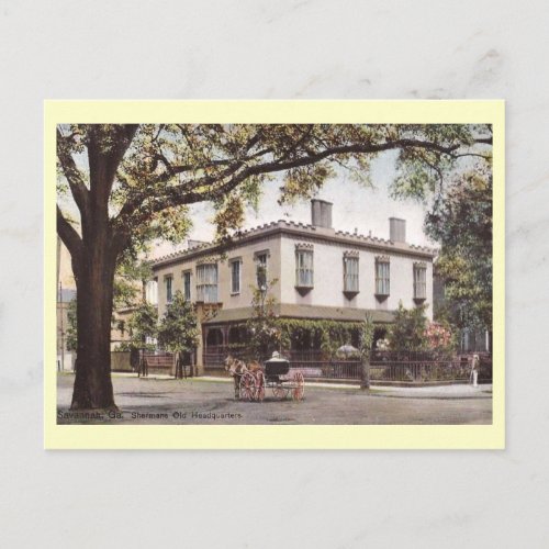 Shermans Headquarters Savannah Georgia Vintage Postcard