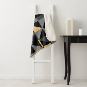 Sherpa Blanket Black, Grey and Gold Geometry