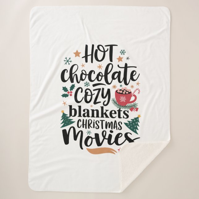 Sherpa blanket Hot Chocolate & Cozy Christmas Vibe (Front)