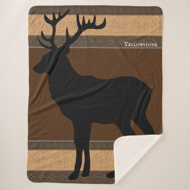 Sherpa Blanket-Large-Brown Yellowstone Elk Blanket (Front)