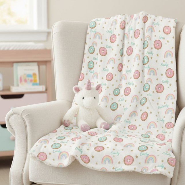 Sherpa Blanket Personalized Donut Rainbow Pattern (Creator Uploaded)