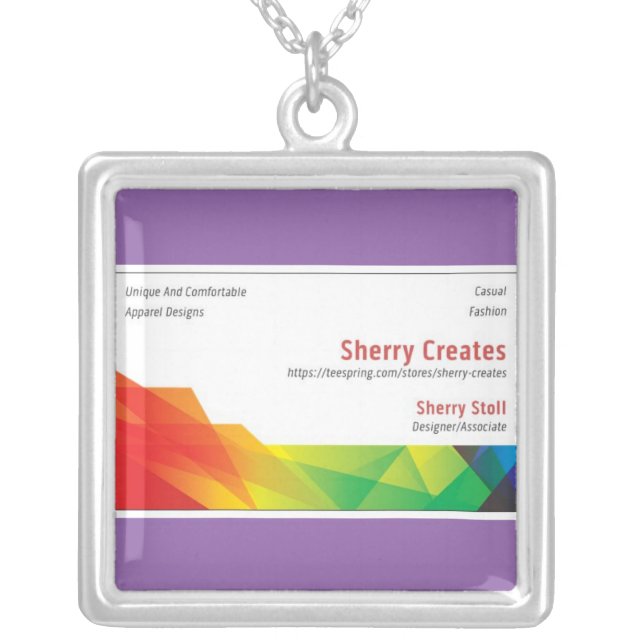 Sherry Creates Large Silver Plated Square Necklace (Front)
