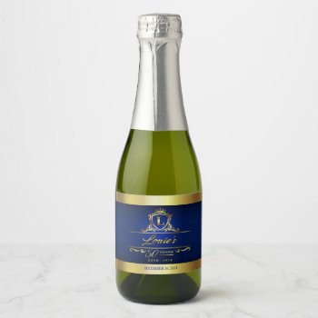 Sherryl's 50th Birthday Navy Gold Mini Sparkling Wine Label by glamprettyweddings at Zazzle