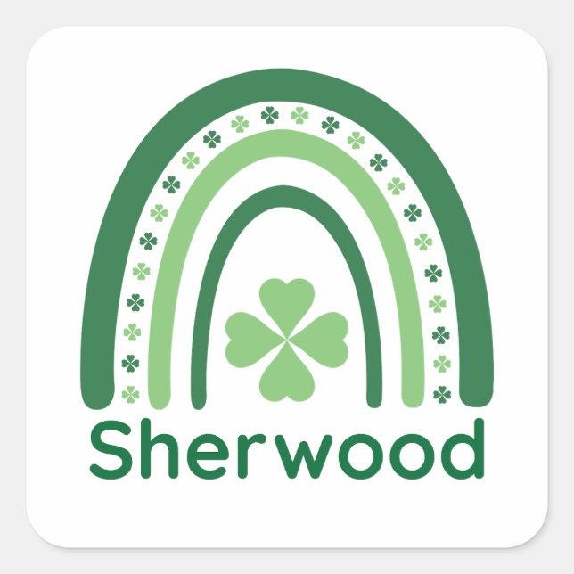 Sherwood Name Clover Boho Rainbow Square Sticker (Front)