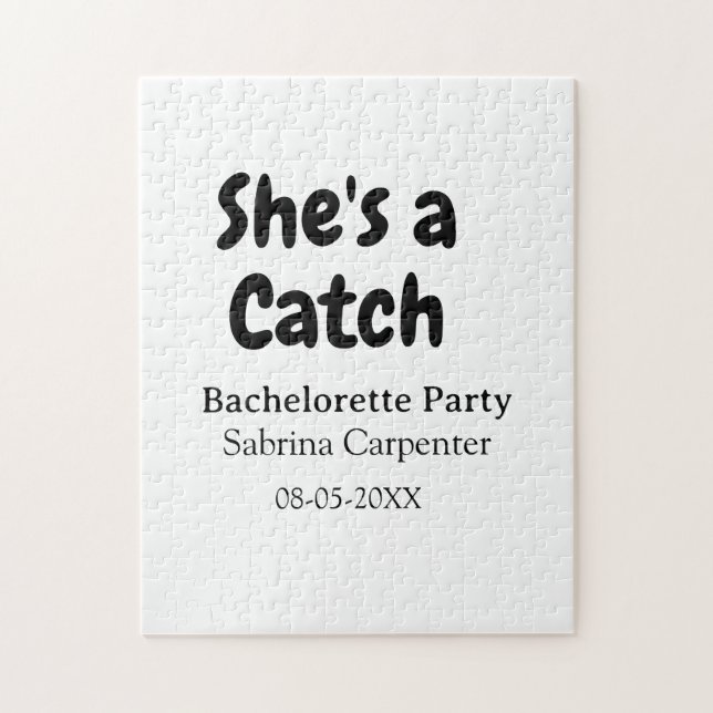She's a catch bachelorette party name date simple  jigsaw puzzle (Vertical)