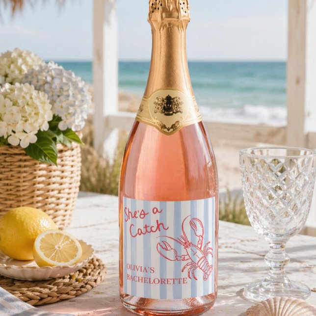 She's A Catch Bachelorette Sparkling Wine Label (Creator Uploaded)
