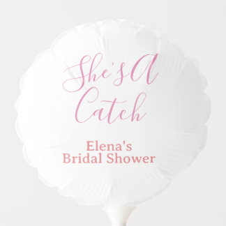 she's a catch bridal shower name date pink purple  balloon