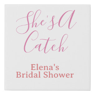 she's a catch bridal shower name date pink purple faux canvas print