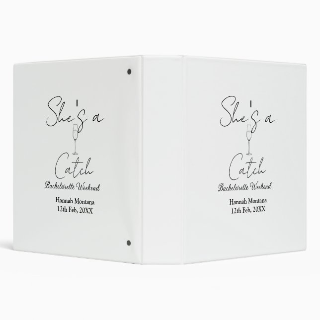 She's a catch champagne bottle bachelorette weeken 3 ring binder (Background)