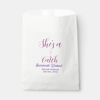 She's a catch champagne bottle bachelorette weeken favor bag