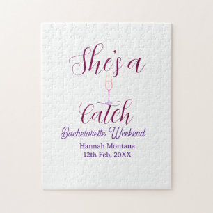 She's a catch champagne bottle bachelorette weeken jigsaw puzzle