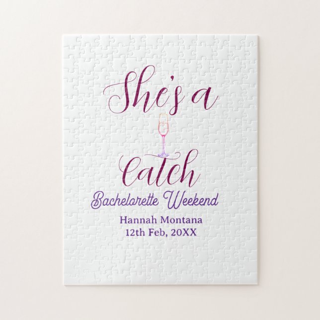 She's a catch champagne bottle bachelorette weeken jigsaw puzzle (Vertical)