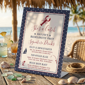 She's A Catch Coastal Bachelorette Party Cocktails Pedestal Sign