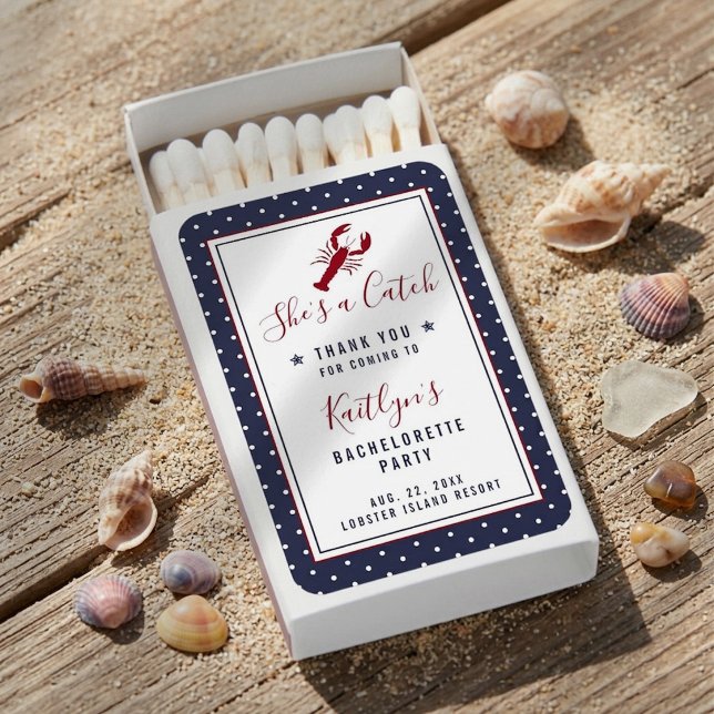 She's A Catch Coastal Bachelorette Party Favor Matchboxes (Creator Uploaded)