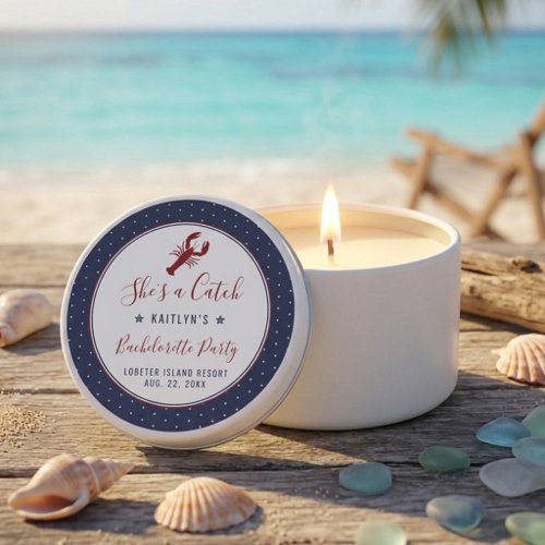 She's A Catch Coastal Bachelorette Party Mini Candle Favors