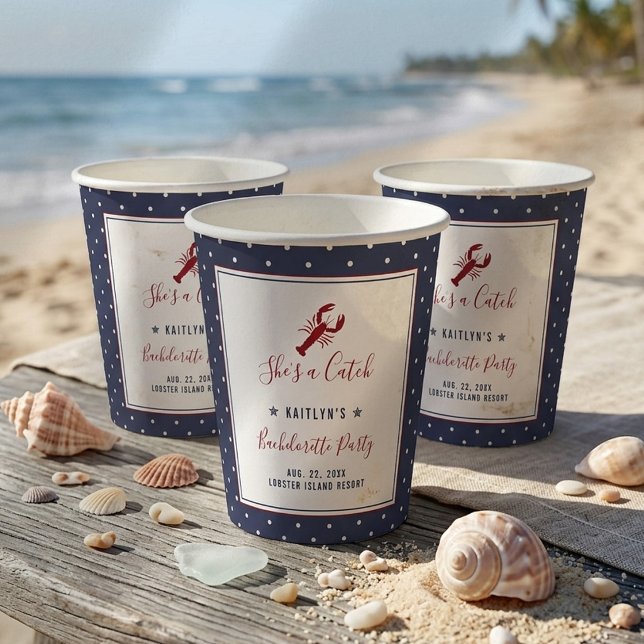 She's A Catch Coastal Bachelorette Party Paper Cups (Creator Uploaded)