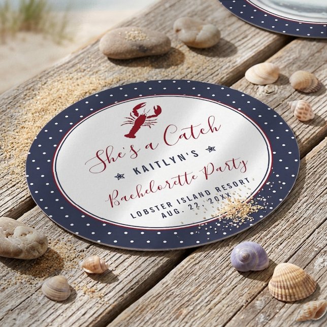 She's A Catch Coastal Bachelorette Party Round Paper Coaster (Creator Uploaded)