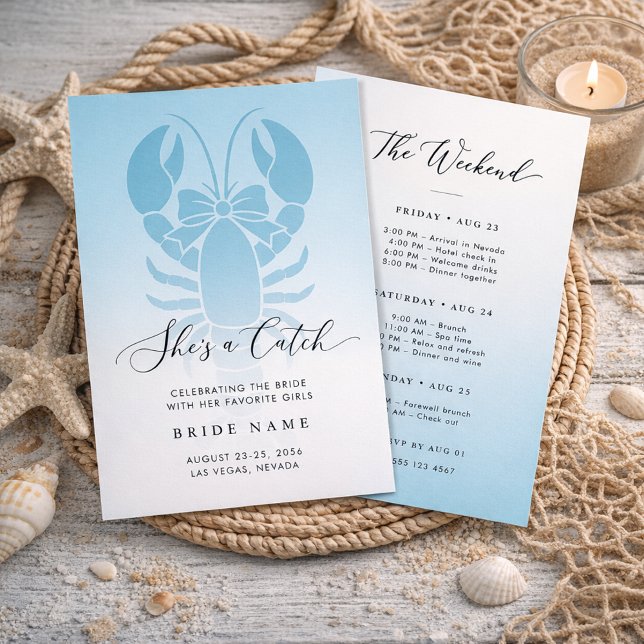 She's a Catch Coastal Lobster Bachelorette Weekend Invitation (Creator Uploaded)