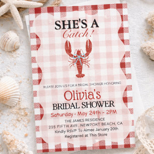 She's a Catch Coastal Lobster Bridal Shower  Invitation