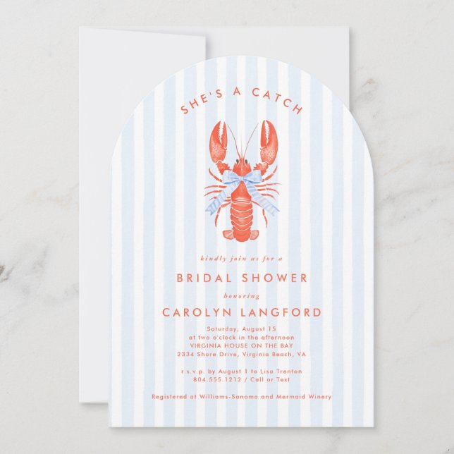 She's a Catch Coastal Lobster Bridal Shower  Invitation (Front)