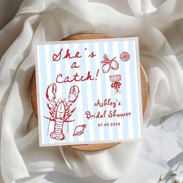 She's A Catch Coastal Lobster Bridal Shower Napkin (Creator Uploaded)