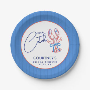 She's A Catch Coastal Lobster Bridal Shower Paper Plates