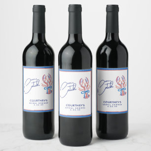She's A Catch Coastal Lobster Bridal Shower Wine Label