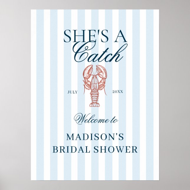She's a catch Lobster Bridal Shower Welcome Poster (Front)