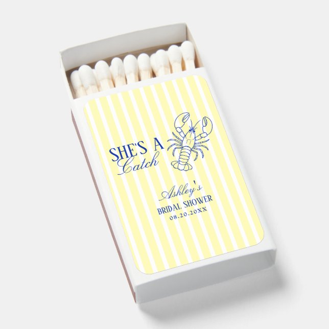 She's A Catch Lobster Coastal Bridal Shower Matchboxes (Front Open)
