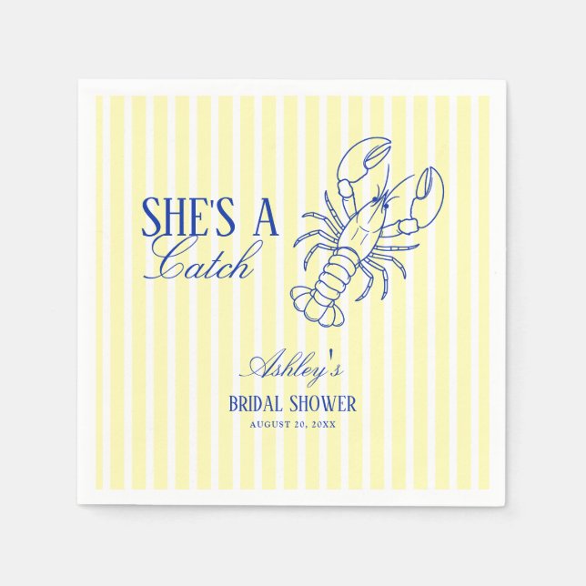 She's A Catch Lobster Coastal Bridal Shower Napkins (Front)