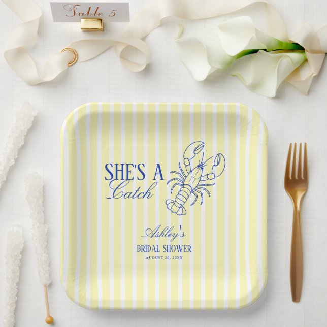She's A Catch Lobster Coastal Bridal Shower Paper Plates (Wedding)