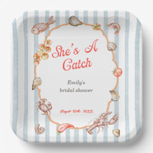 She's A Catch Lobster Coastal Bridal Shower Paper Plates