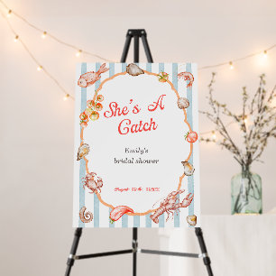 She's A Catch Lobster Coastal Bridal Welcome Foam Board