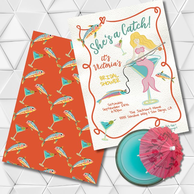 She's a catch Mermaid Bridal Sardine Bridal Shower Invitation (Creator Uploaded)
