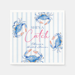 She's a Catch Preppy Coastal Crab Bridal Shower Napkins