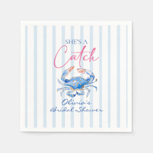 She's a Catch Preppy Coastal Crab Bridal Shower Napkins