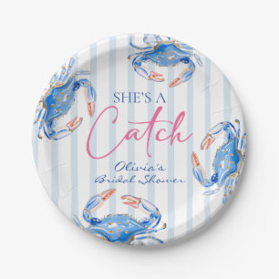 She's a Catch Preppy Coastal Crab Bridal Shower Paper Plates