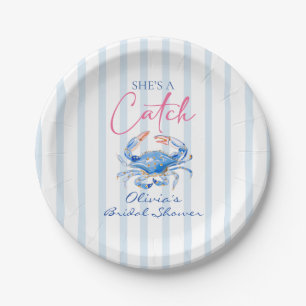 She's a Catch Preppy Coastal Crab Bridal Shower Paper Plates