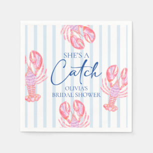She's a Catch Preppy Coastal Lobster Bridal Shower Napkins