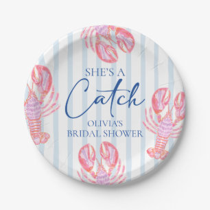 She's a Catch Preppy Coastal Lobster Bridal Shower Paper Plates