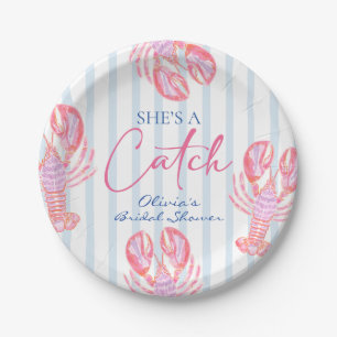 She's a Catch Preppy Coastal Lobster Bridal Shower Paper Plates