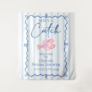 She's a Catch Preppy Coastal Lobster Bridal Shower Tapestry