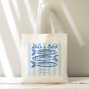 She's a catch sardines bridesmaids gifts custom tote bag