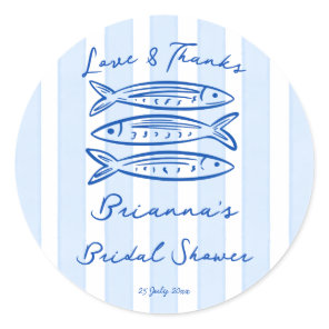 She's a catch sardines fish bridal shower custom classic round sticker
