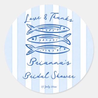 She's a catch sardines fish bridal shower custom classic round sticker