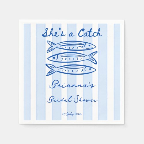 She's a catch sardines fish bridal shower custom napkins