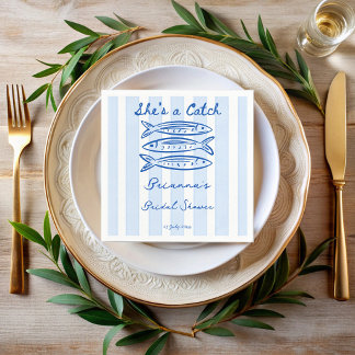She's a catch sardines fish bridal shower custom napkins