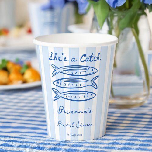 She's a catch sardines fish bridal shower custom paper cups